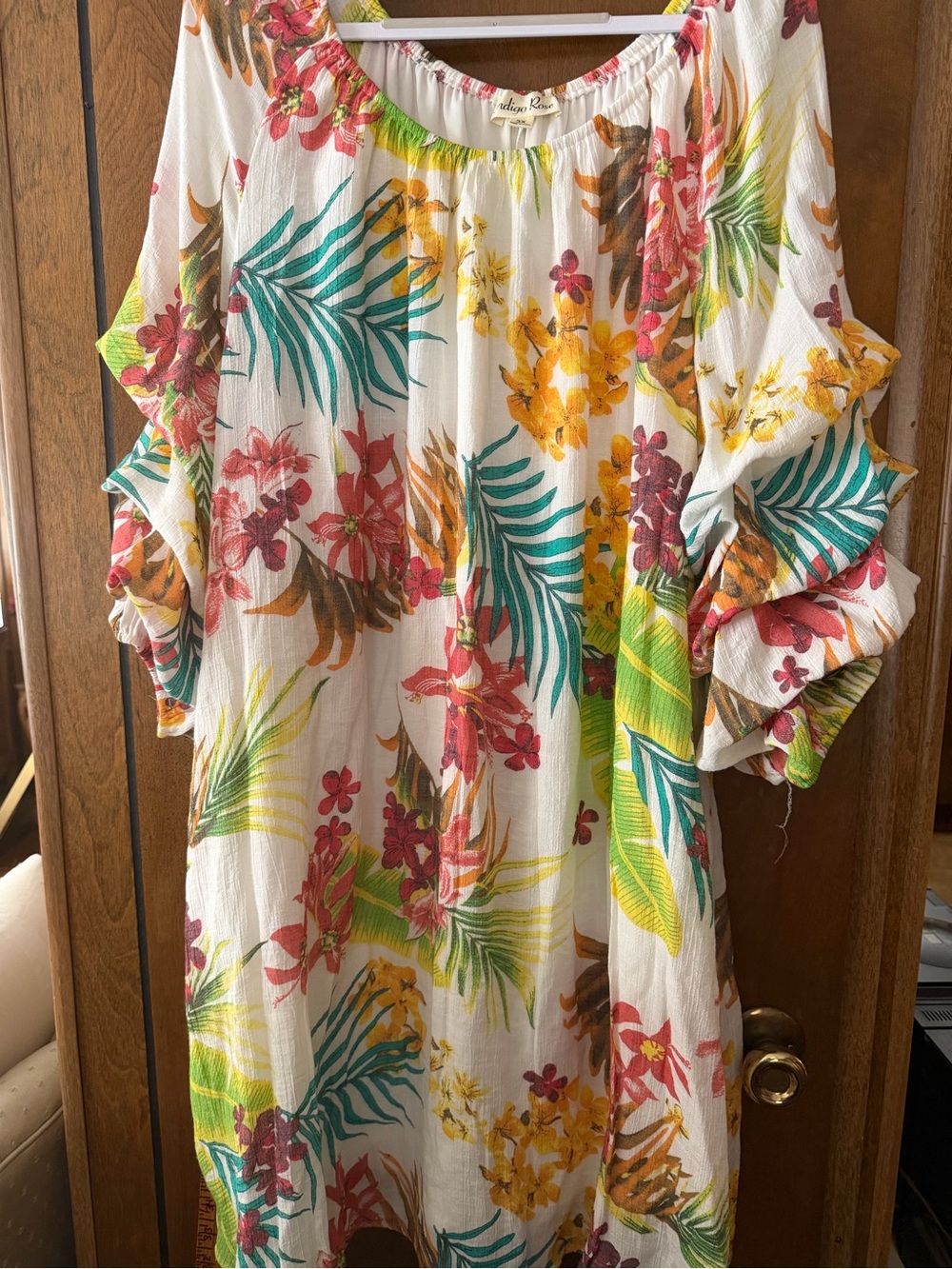 Womens Indigo Rose Tropical Floral Sundress - White with multicolor - Size 3X